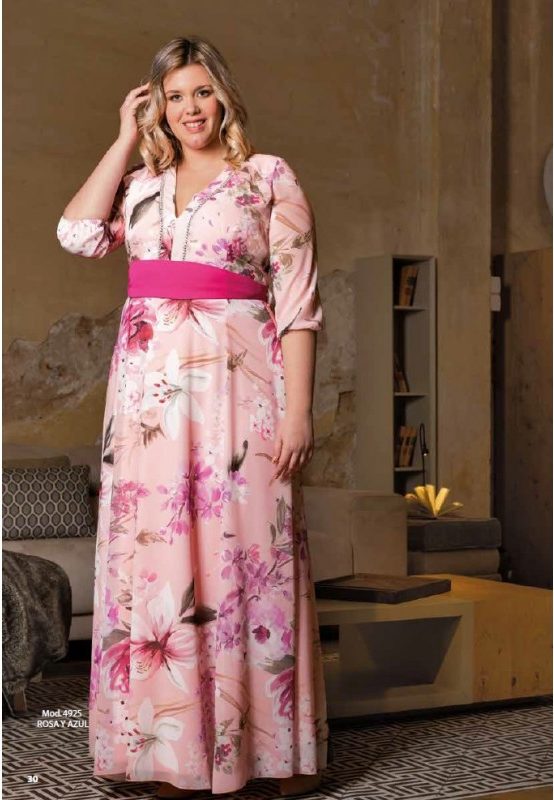 Bellezas con gran elegancia Vestido rosa estampado con fajín